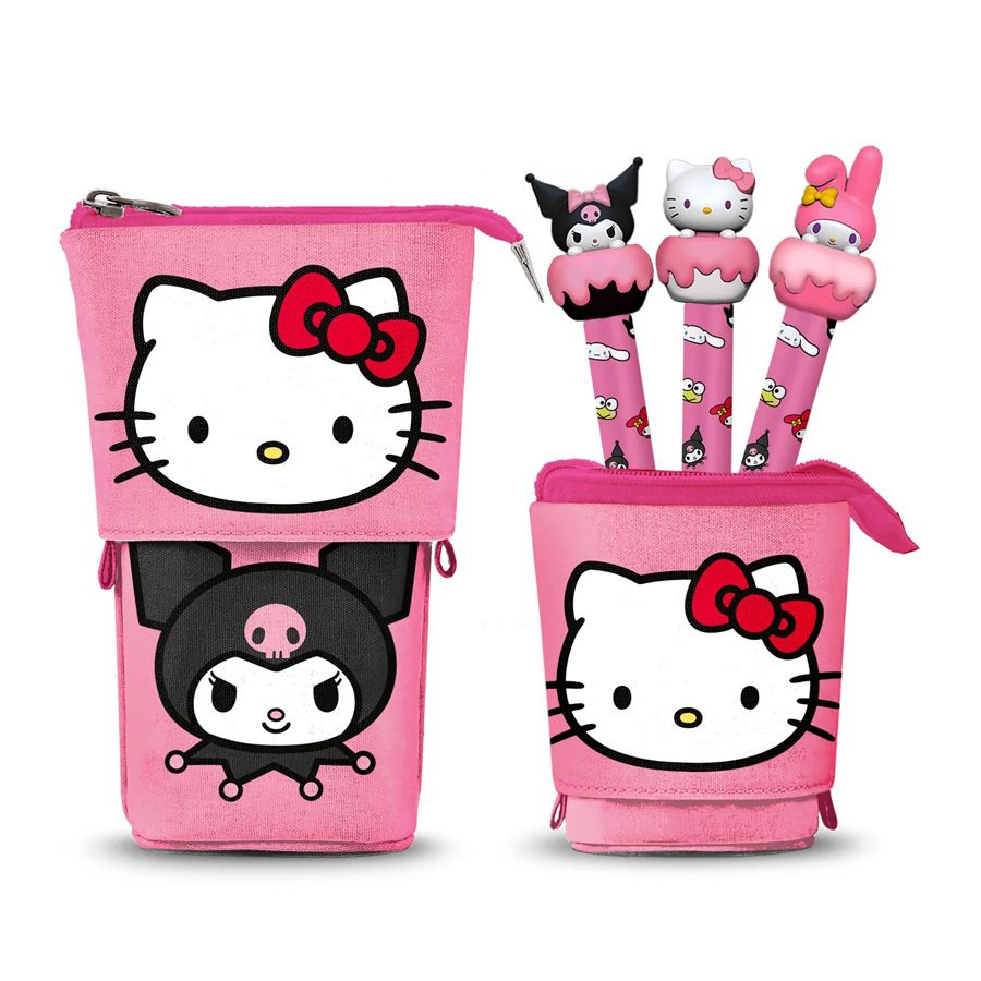 Estuche Vertical con 3 bolígrafos borrables Hello Kitty Sanrio